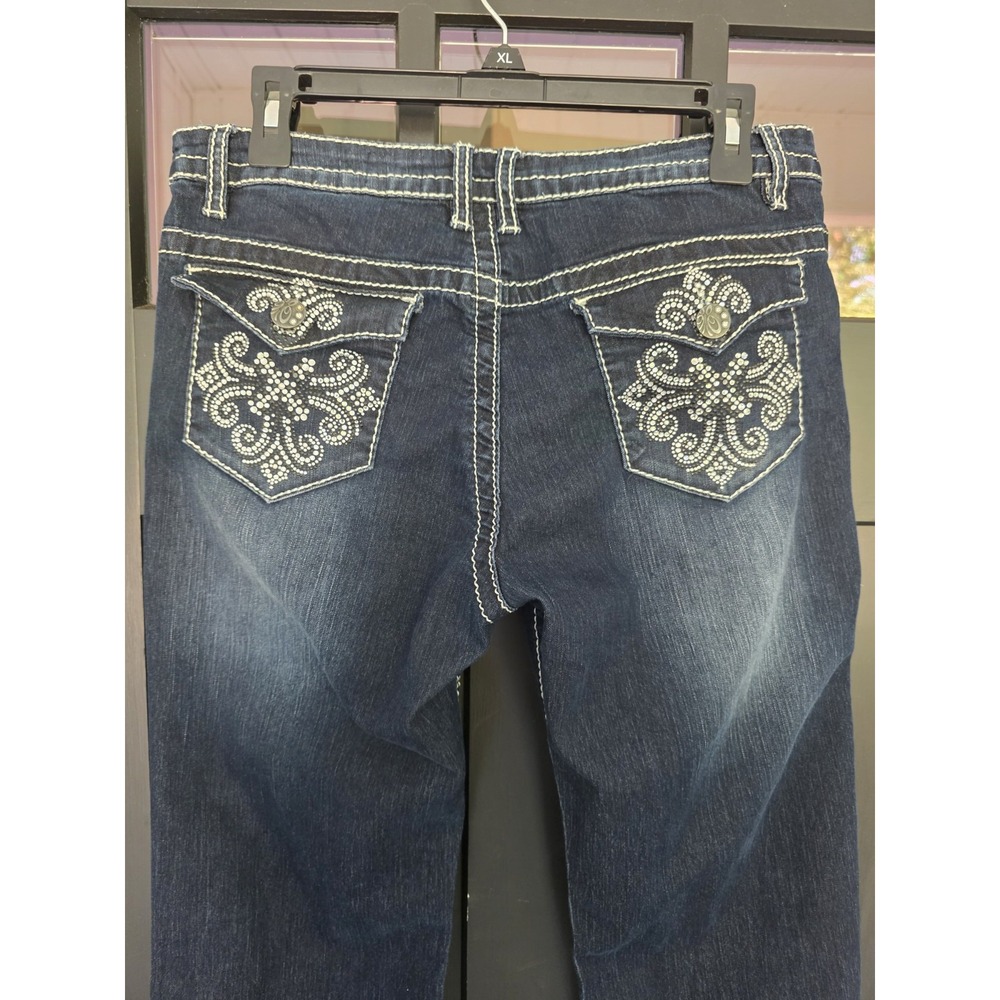 V Cristina Ankle Jeans Womens 10 Dark Blue Jeweled Embellished Heavy Stitch - Picture 5 of 10